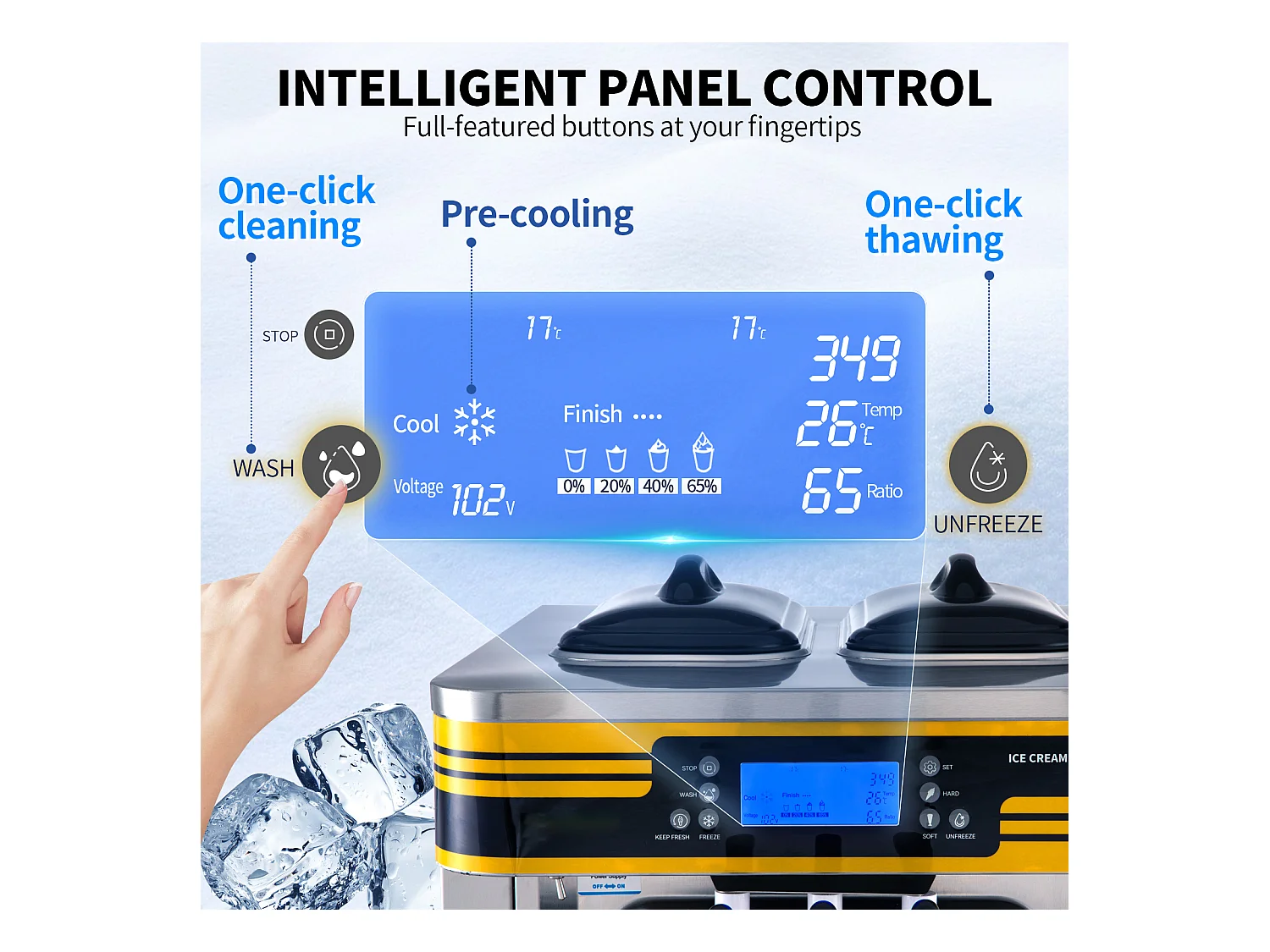 Machine à Crème Glacée SucceBuy, 22-30L/H, 2350W, Machine à Glace Italienne Trémie 6L, en Un Clic 3 Saveurs pour Café et Snack-Bar