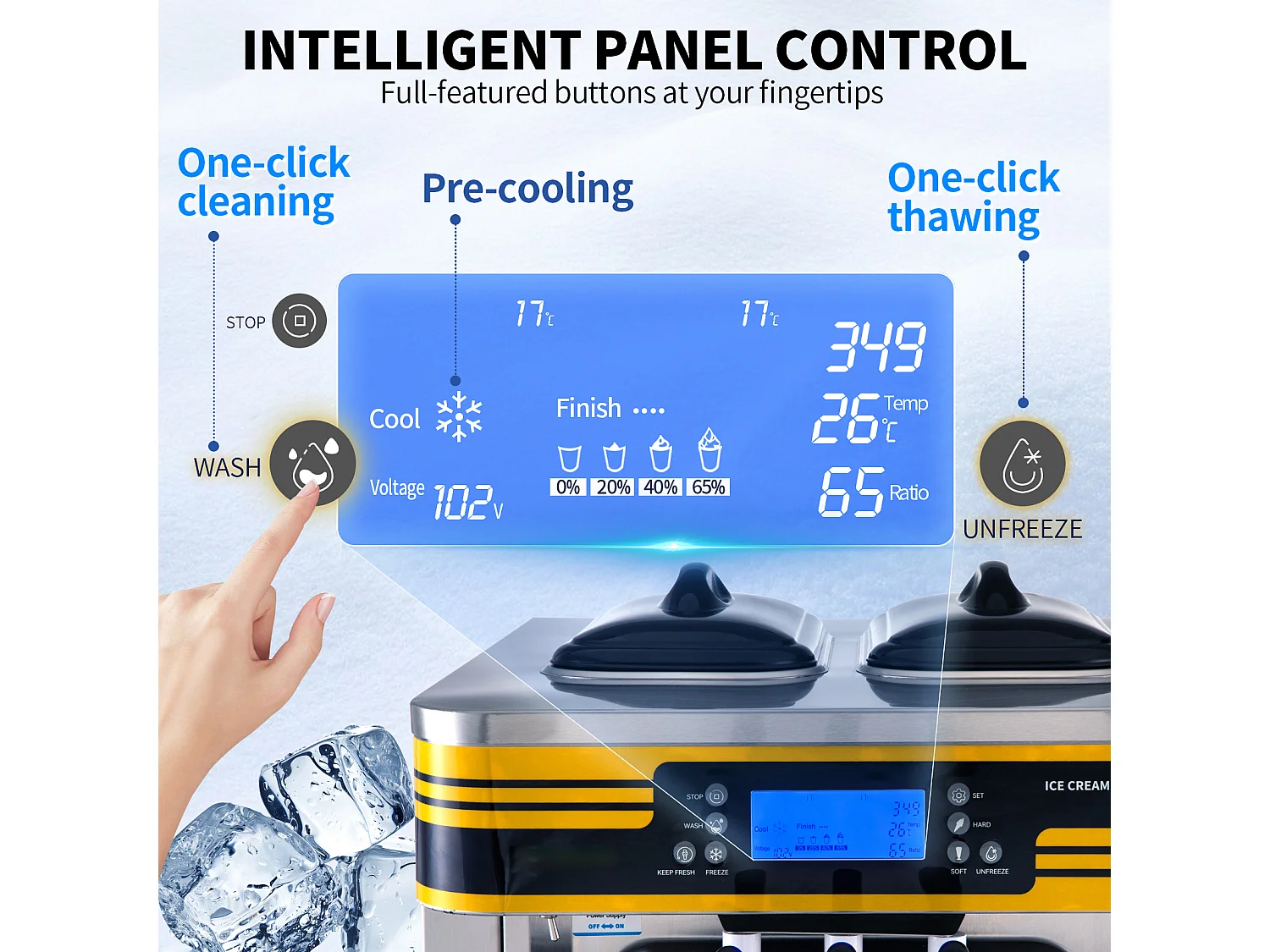 Machine à Crème Glacée SucceBuy, 22-30L/H, 2350W, Machine à Glace Italienne Trémie 6L, en Un Clic 3 Saveurs pour Café et Snack-Bar