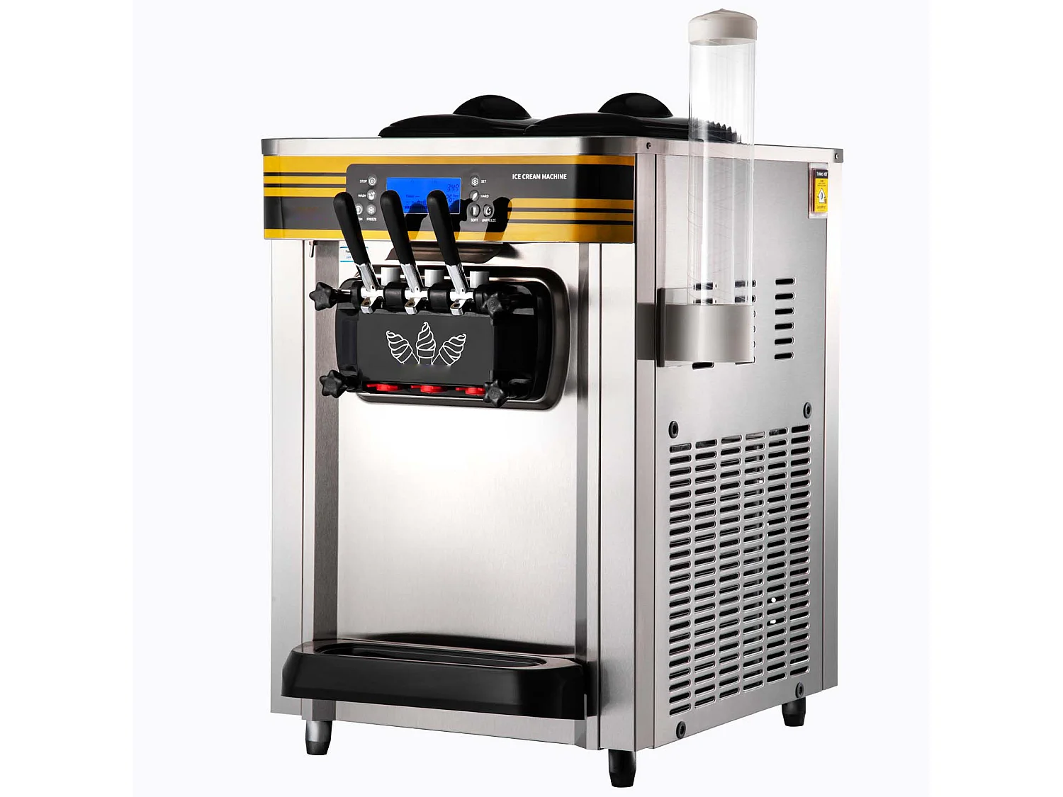 Machine à Crème Glacée SucceBuy, 22-30L/H, 2350W, Machine à Glace Italienne Trémie 6L, en Un Clic 3 Saveurs pour Café et Snack-Bar