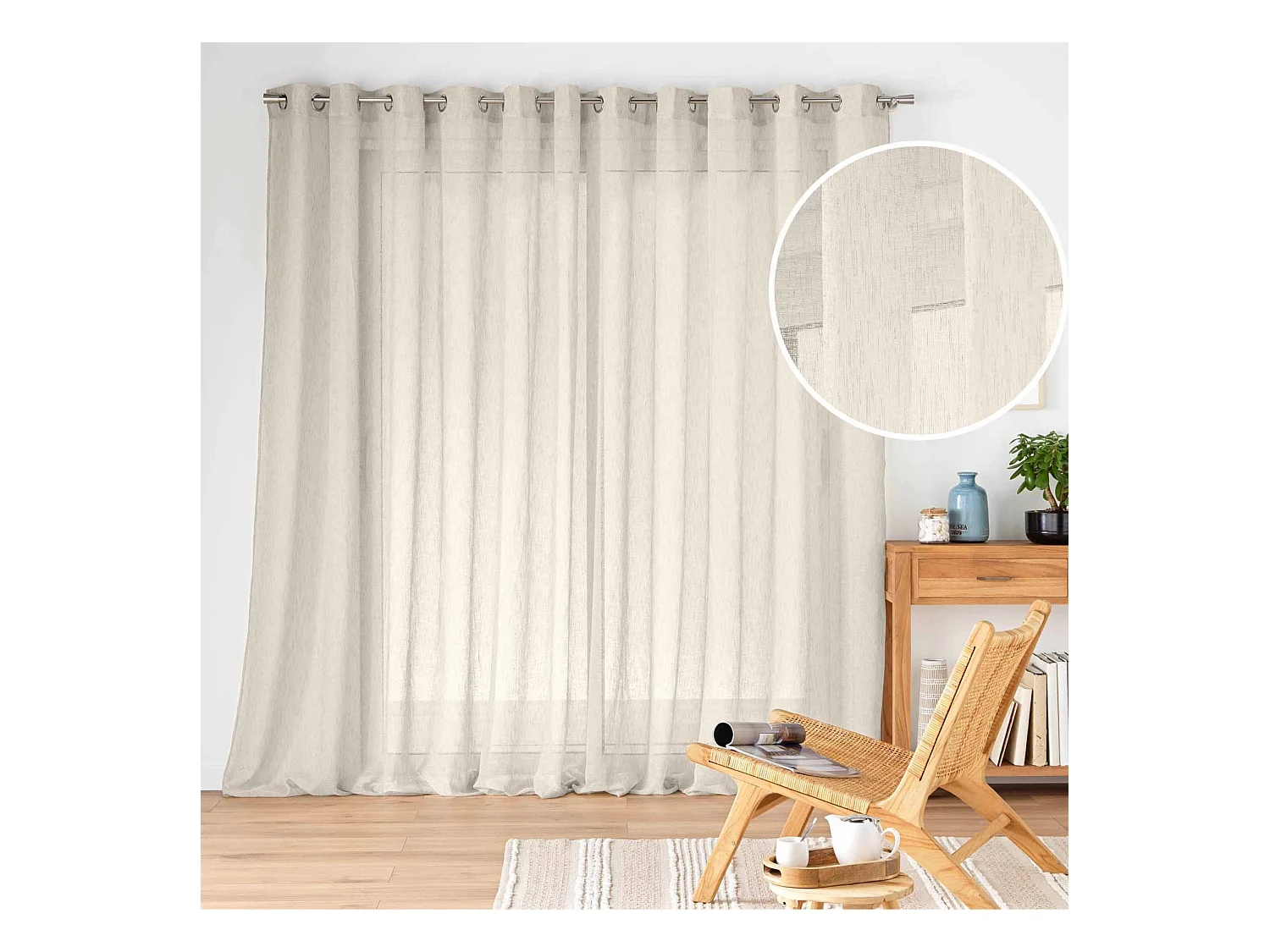 Visillo de gran anchura con efecto lino tejido