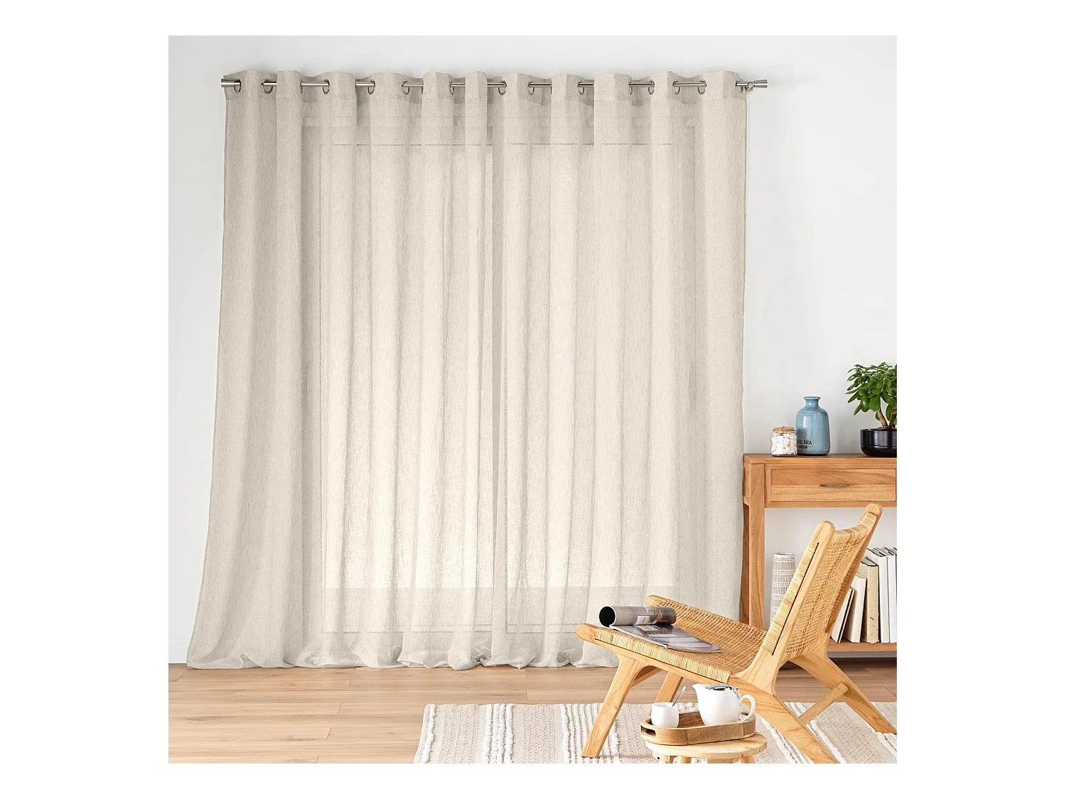 Visillo de gran anchura con efecto lino tejido