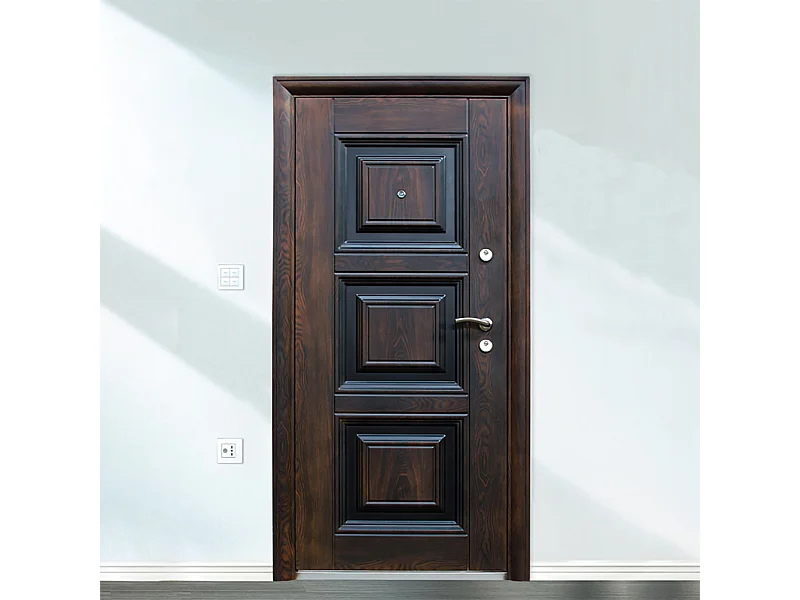 Porta blindata d'ingresso design massiccio con spioncino apertura interna destra P9 90x197 effetto legno