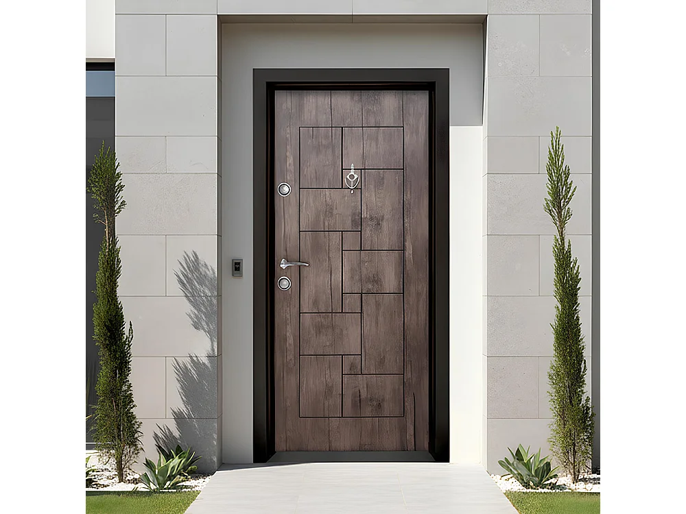 Porta blindata d'ingresso laminata con apertura interna sinistra PL4 92x200 marrone ocra