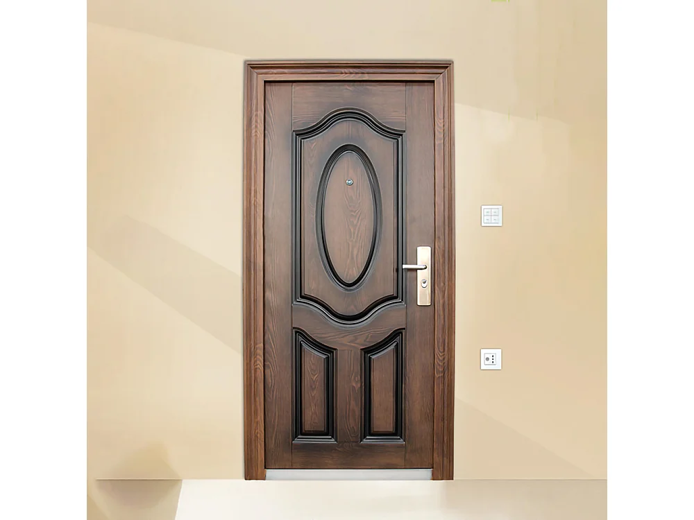 Porta blindata d'ingresso design effetto legno apertura esterna destra P3 90x197 marrone