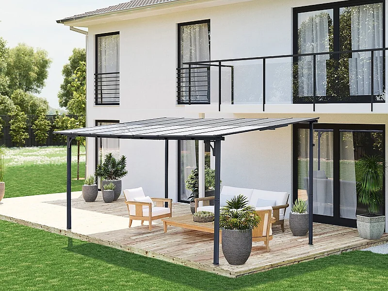 Pérgola adosada "Marvin" - 4 x 3 m - 423 x 298 x 243 cm - Gris oscuro