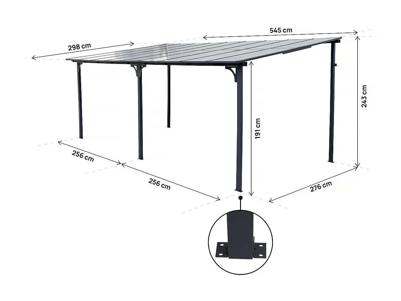 Pergola tonnelle adossée "Marvin" - 5.5 x 3 m - 545 x 298 x 243 cm - Gris foncé