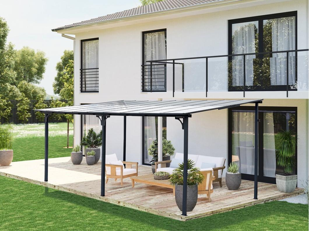 Pérgola adosada "Marvin" - 5,5 x 3 m - 545 x 298 x 243 cm - Gris oscuro