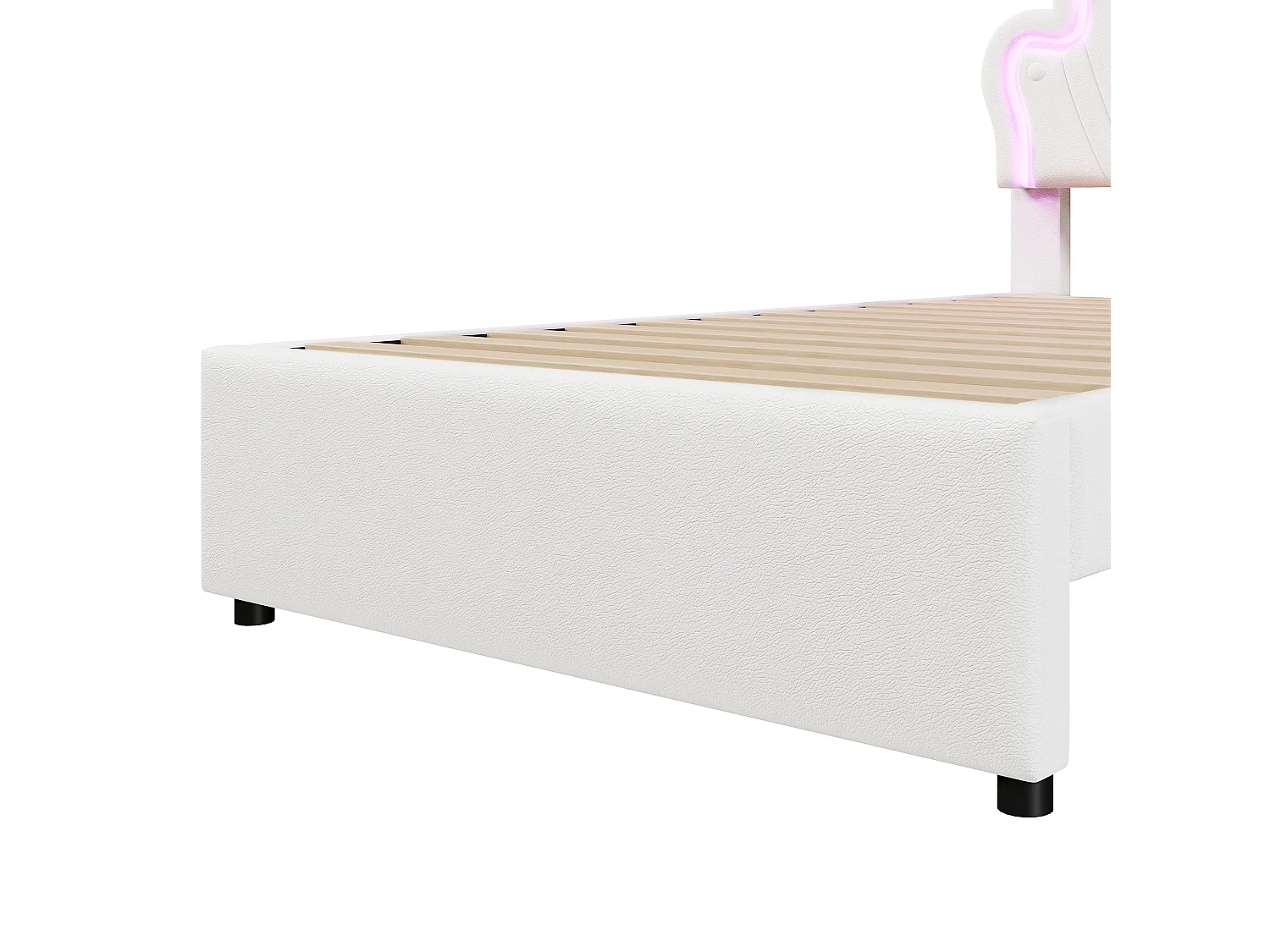 Lit enfant 90x200 cm - PU blanc - éclairage LED - Lit simple avec 2 tiroirs et tête de lit réglable