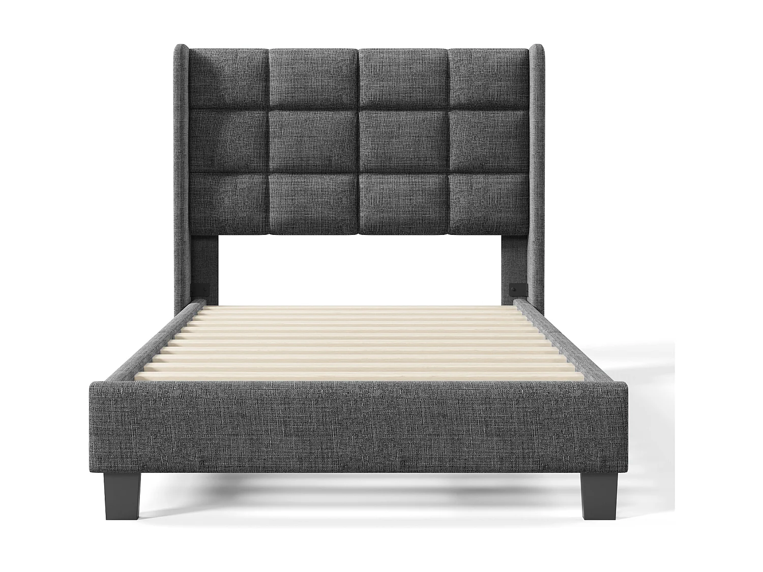 Lit ado Lit simple 90x200 cm - avec sommier à lattes en bois - lin gris - sans matelas