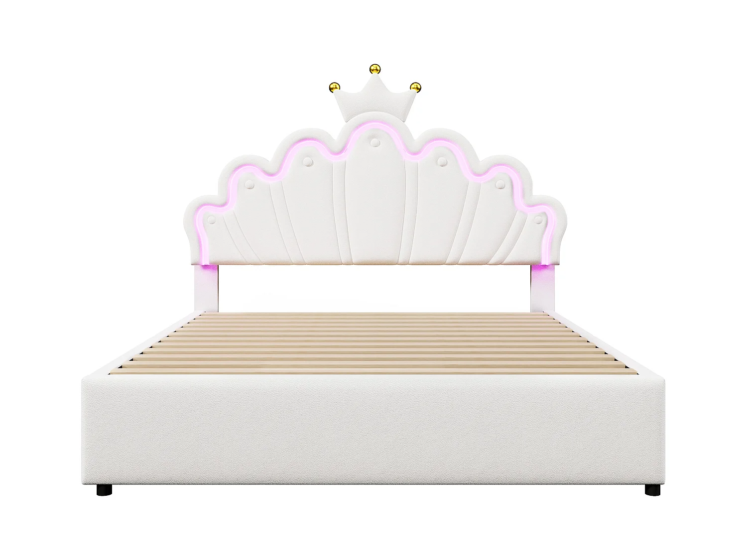 Lit double 140x200 cm - PU blanc - éclairage LED - Lit adulte avec 2 tiroirs et tête de lit réglable