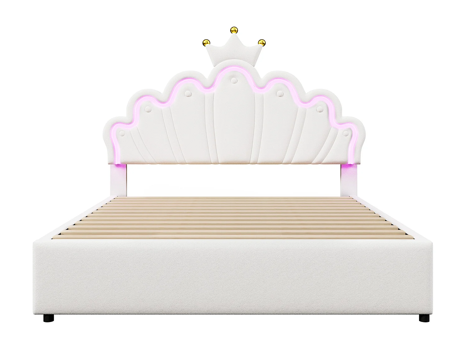 Lit double 140x200 cm - PU blanc - éclairage LED - Lit adulte avec 2 tiroirs et tête de lit réglable