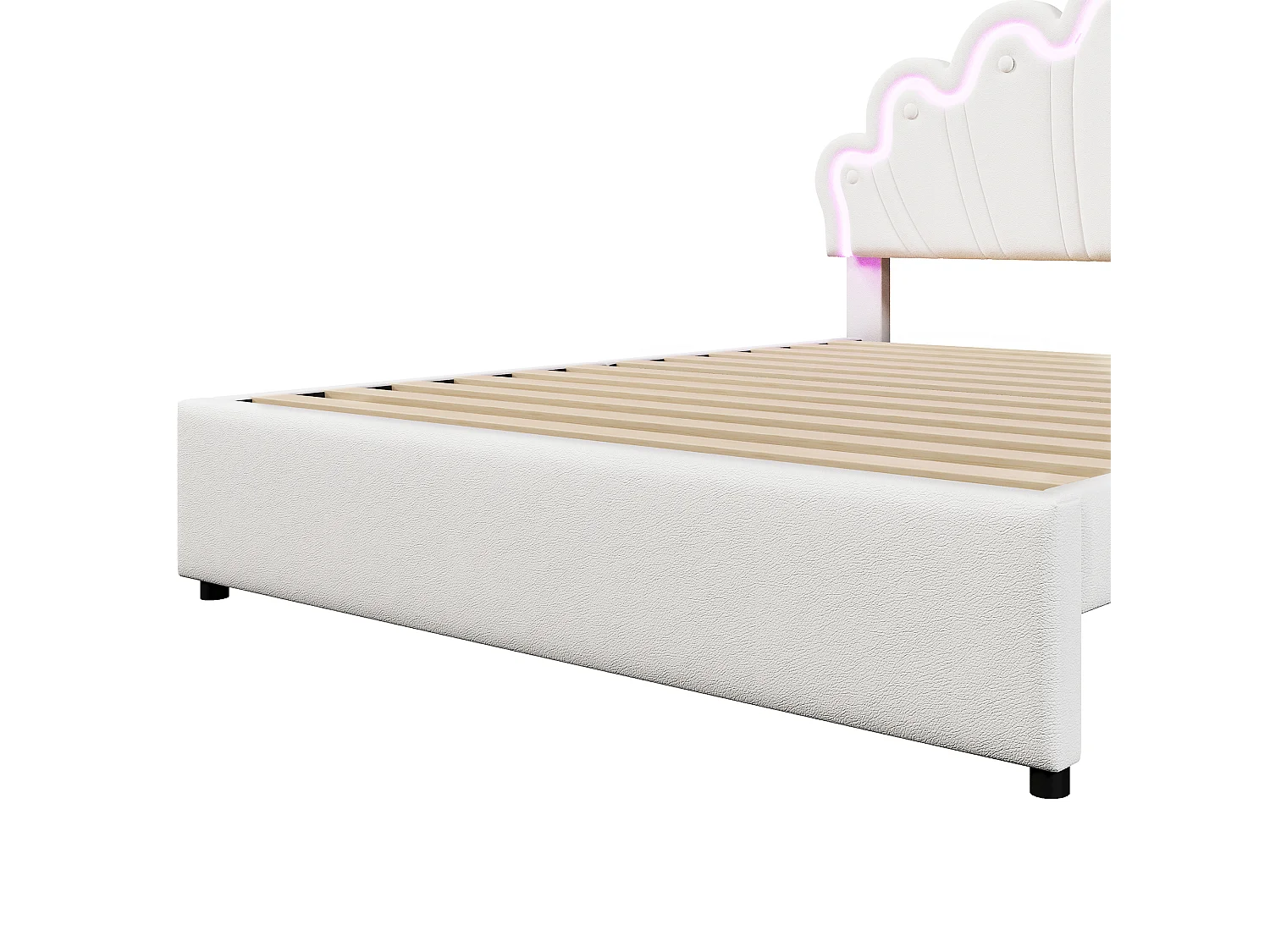 Lit double 140x200 cm - PU blanc - éclairage LED - Lit adulte avec 2 tiroirs et tête de lit réglable