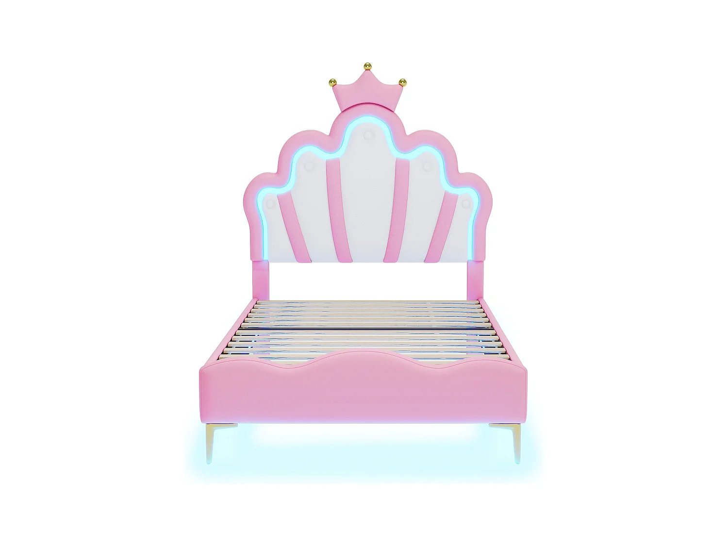 Lit enfant 90x200 cm - Cuir PU rose - Lit simple avec bande lumineuse LED réglable - sans matelas