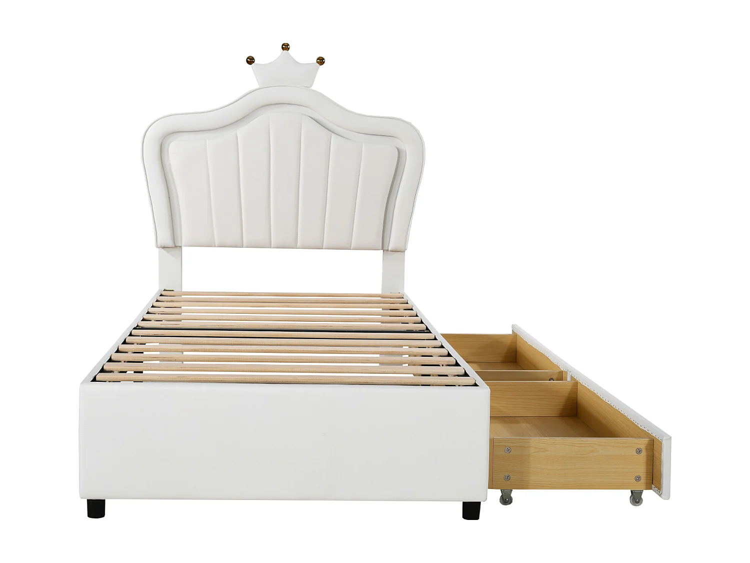 Lit simple 90 x 200 cm - Lit enfant avec tiroir de rangement et éclairage LED - PU blanc