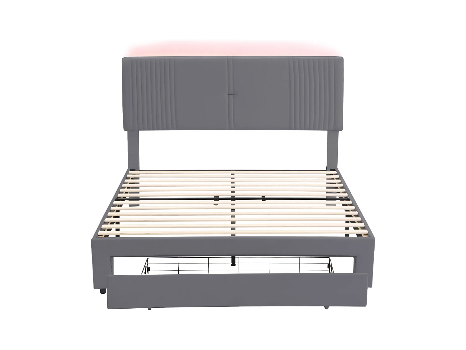 Lit double 160x200 cm - Lit adulte avec bandeau lumineux et USB - Tiroirs de rangement - Velours gris