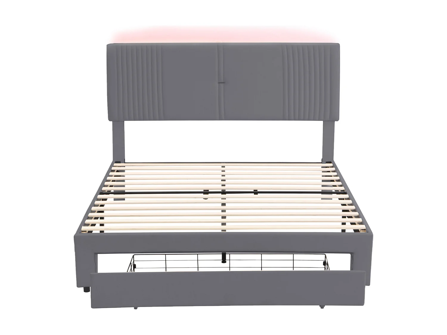 Lit double 160x200 cm - Lit adulte avec bandeau lumineux et USB - Tiroirs de rangement - Velours gris