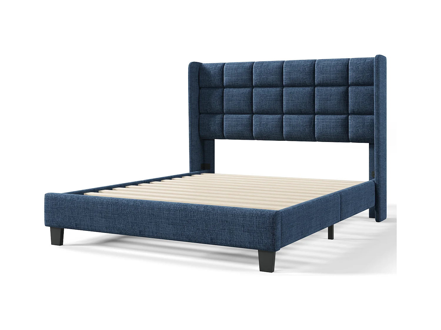 Lit double 140x200 cm Lit adulte - avec sommier à lattes en bois - lin bleu - sans matelas