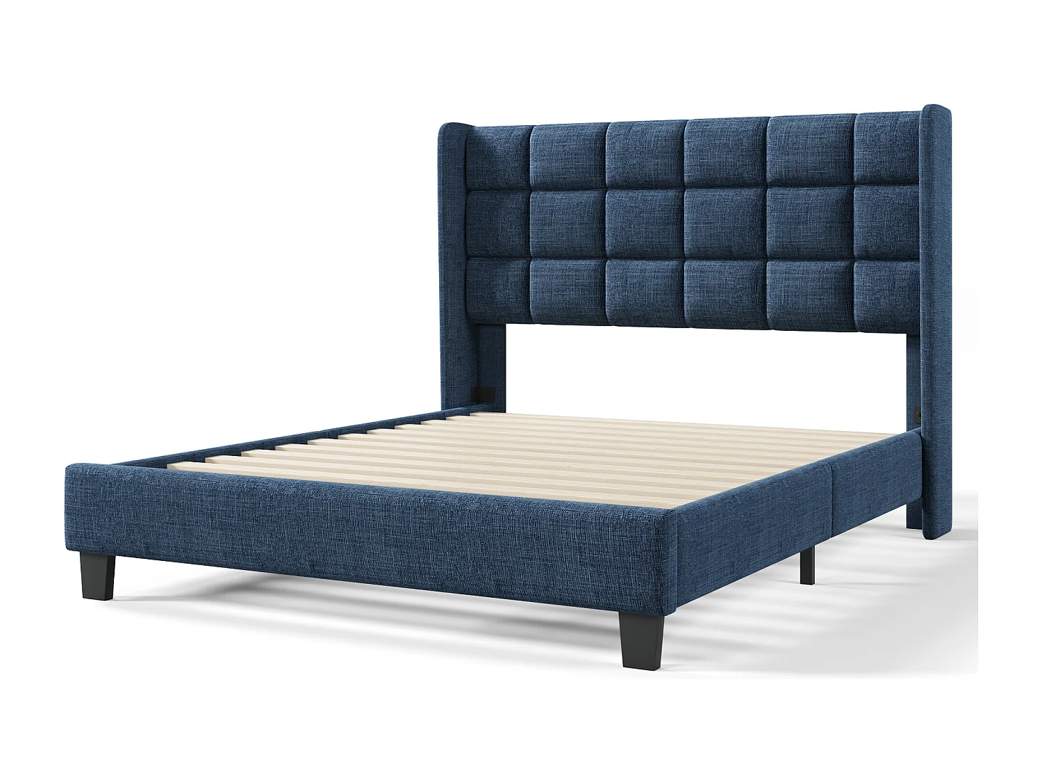 Lit double 140x200 cm Lit adulte - avec sommier à lattes en bois - lin bleu - sans matelas
