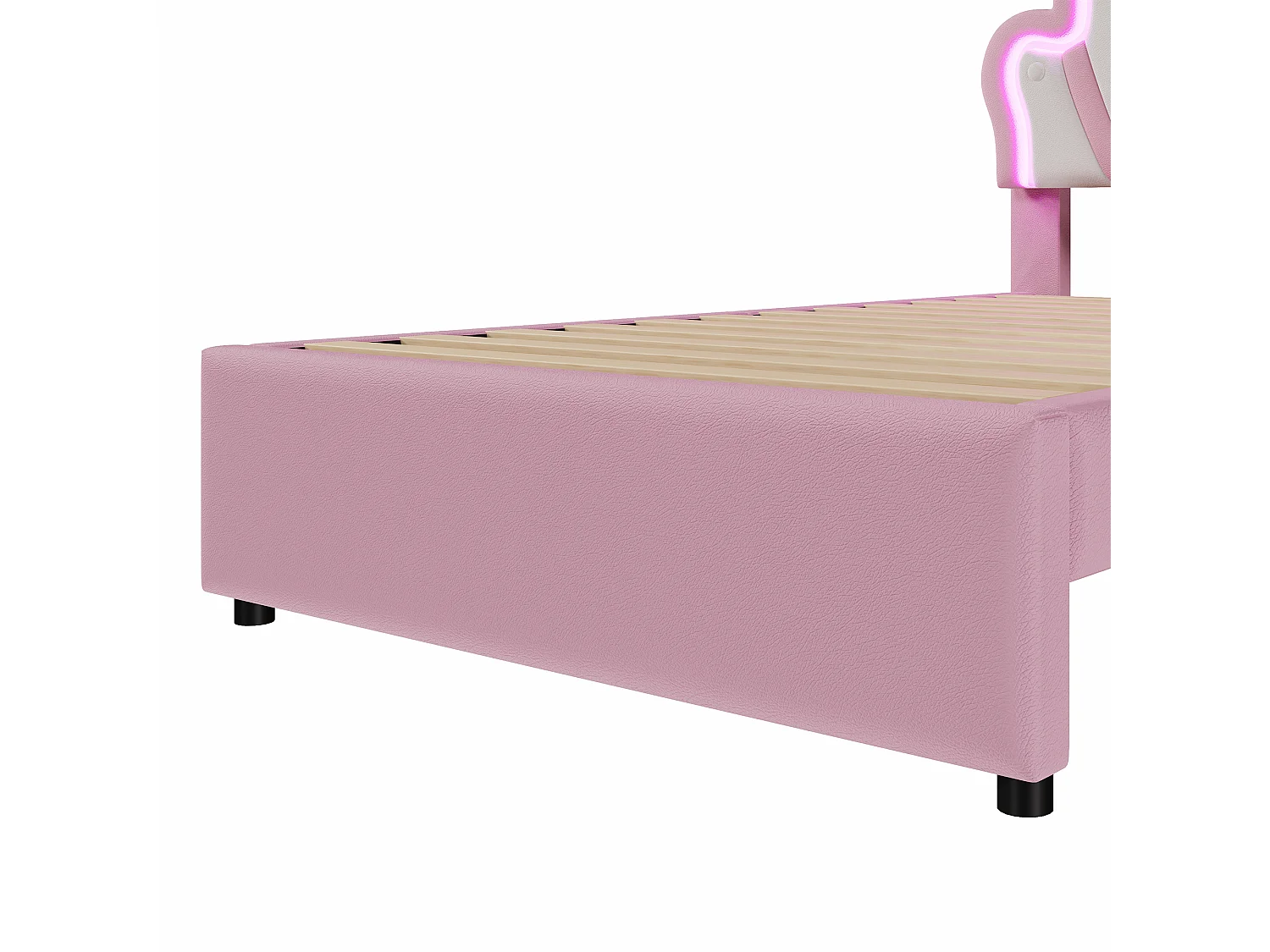Lit enfant 90x200 cm Lit enfant - PU rose - éclairage LED - Lit ado avec 2 tiroirs et tête de lit réglable