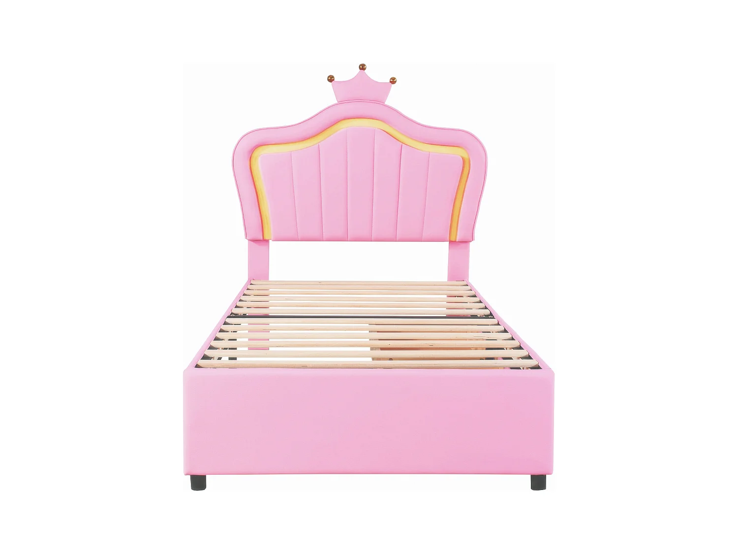 Lit simple 90 x 200 cm - PU rose - Lit enfant avec tiroirs de rangement et éclairage LED