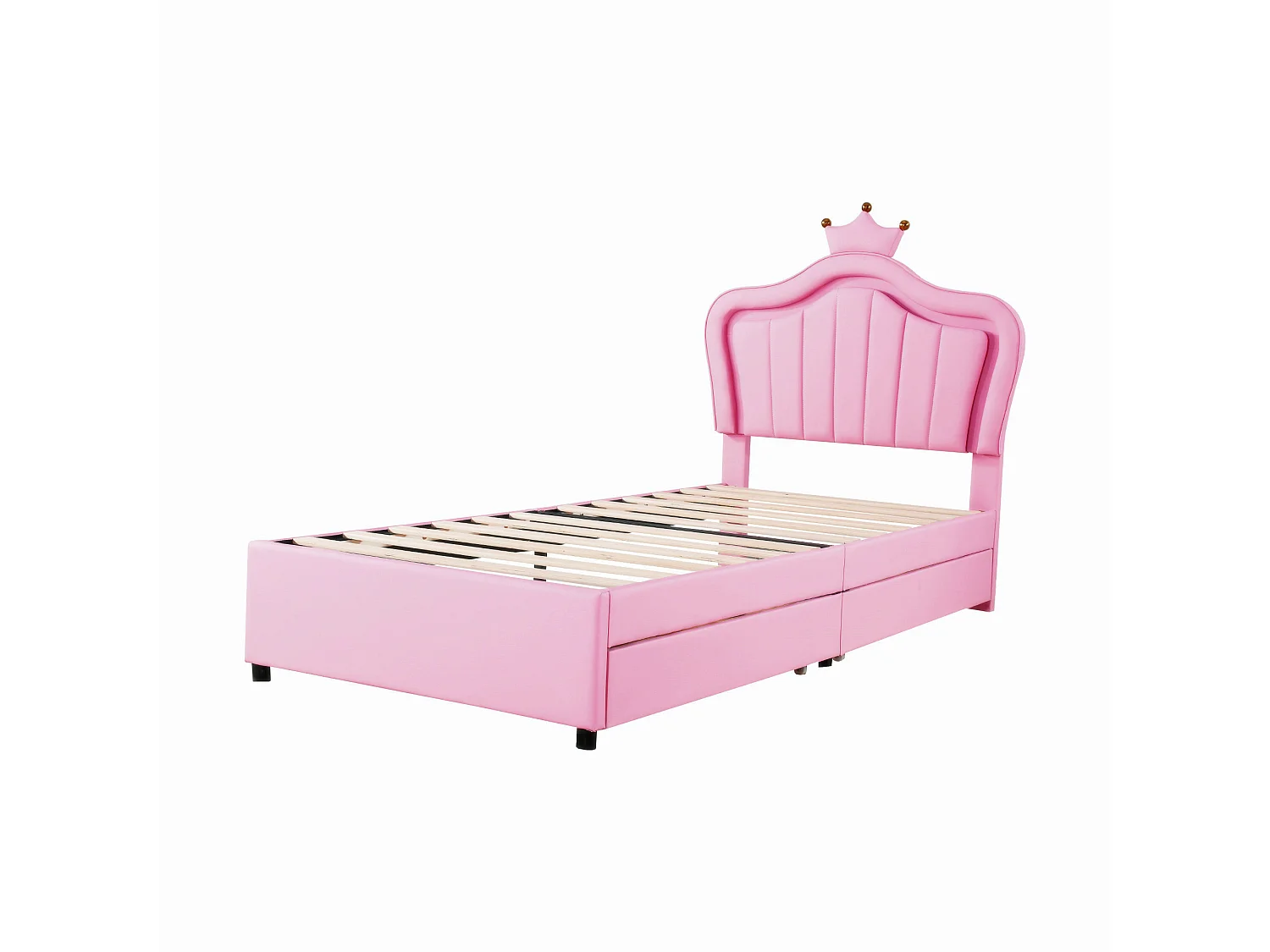 Lit simple 90 x 200 cm - PU rose - Lit enfant avec tiroirs de rangement et éclairage LED