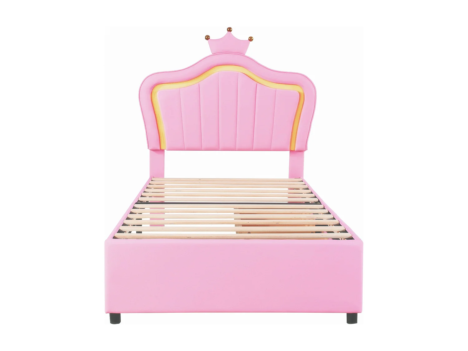 Lit simple 90 x 200 cm - PU rose - Lit enfant avec tiroirs de rangement et éclairage LED