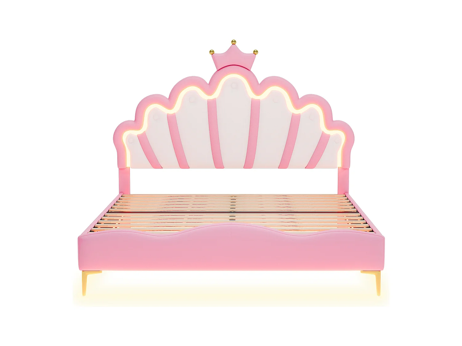 Lit double 140x200 cm - Cuir PU rose - Lit adulte avec lumière LED réglable - sans matelas