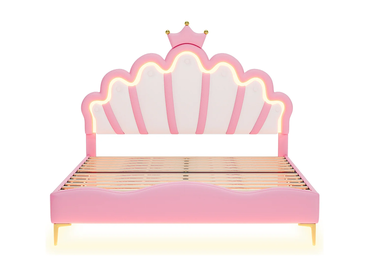 Lit double 140x200 cm - Cuir PU rose - Lit adulte avec lumière LED réglable - sans matelas