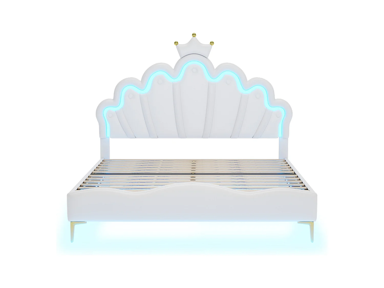Lit double 140x200 cm - Cuir PU blanc - Lit adulte avec éclairage LED réglable - sans matelas