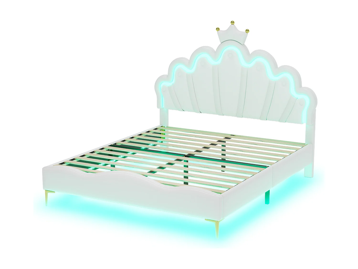 Lit double 140x200 cm - Cuir PU blanc - Lit adulte avec éclairage LED réglable - sans matelas