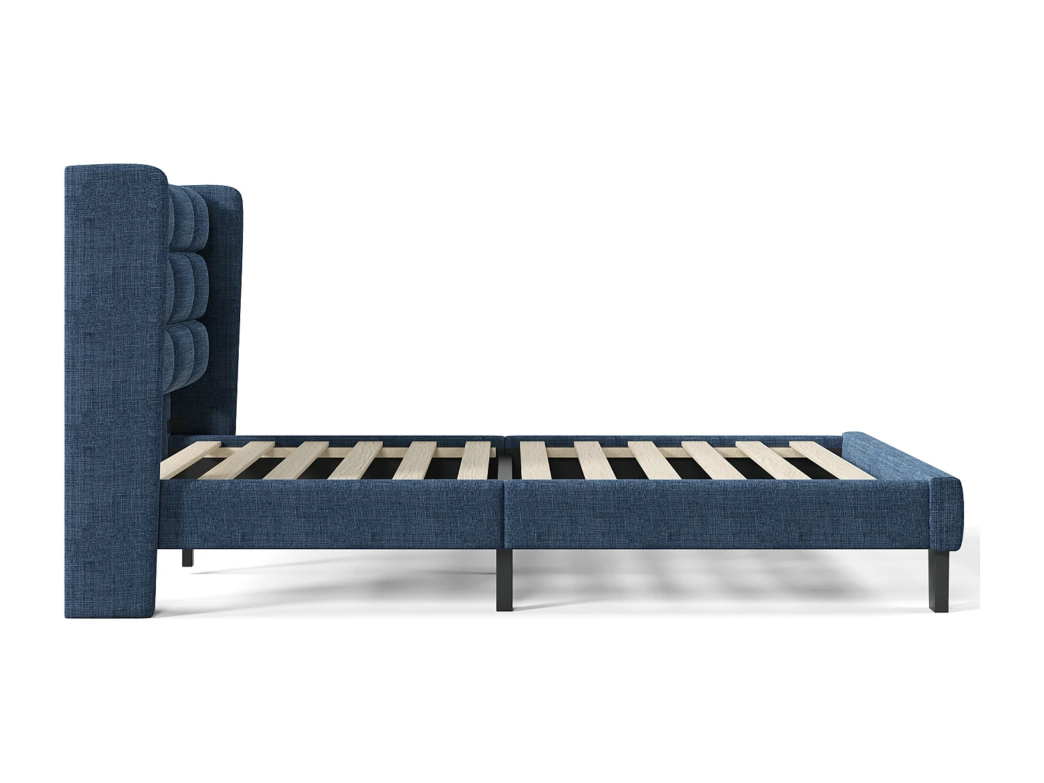 Lit simple 90x200 cm Lit ado - avec sommier à lattes en bois - lin bleu - sans matelas