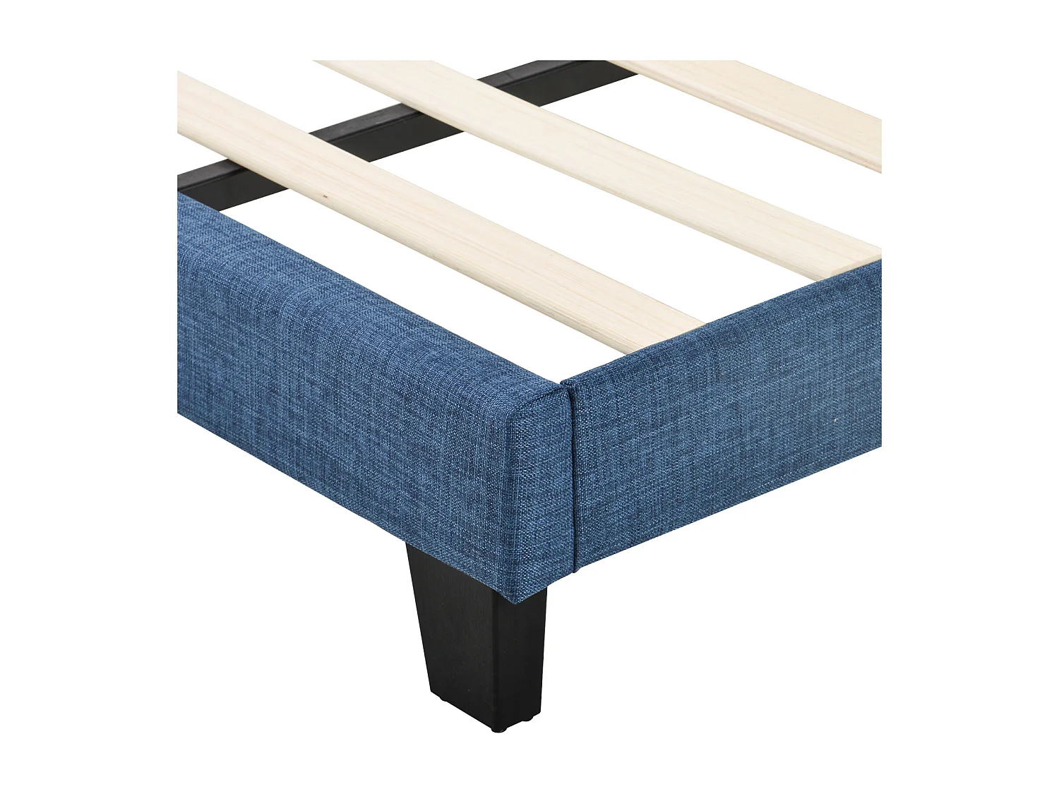 Lit simple 90x200 cm Lit ado - avec sommier à lattes en bois - lin bleu - sans matelas