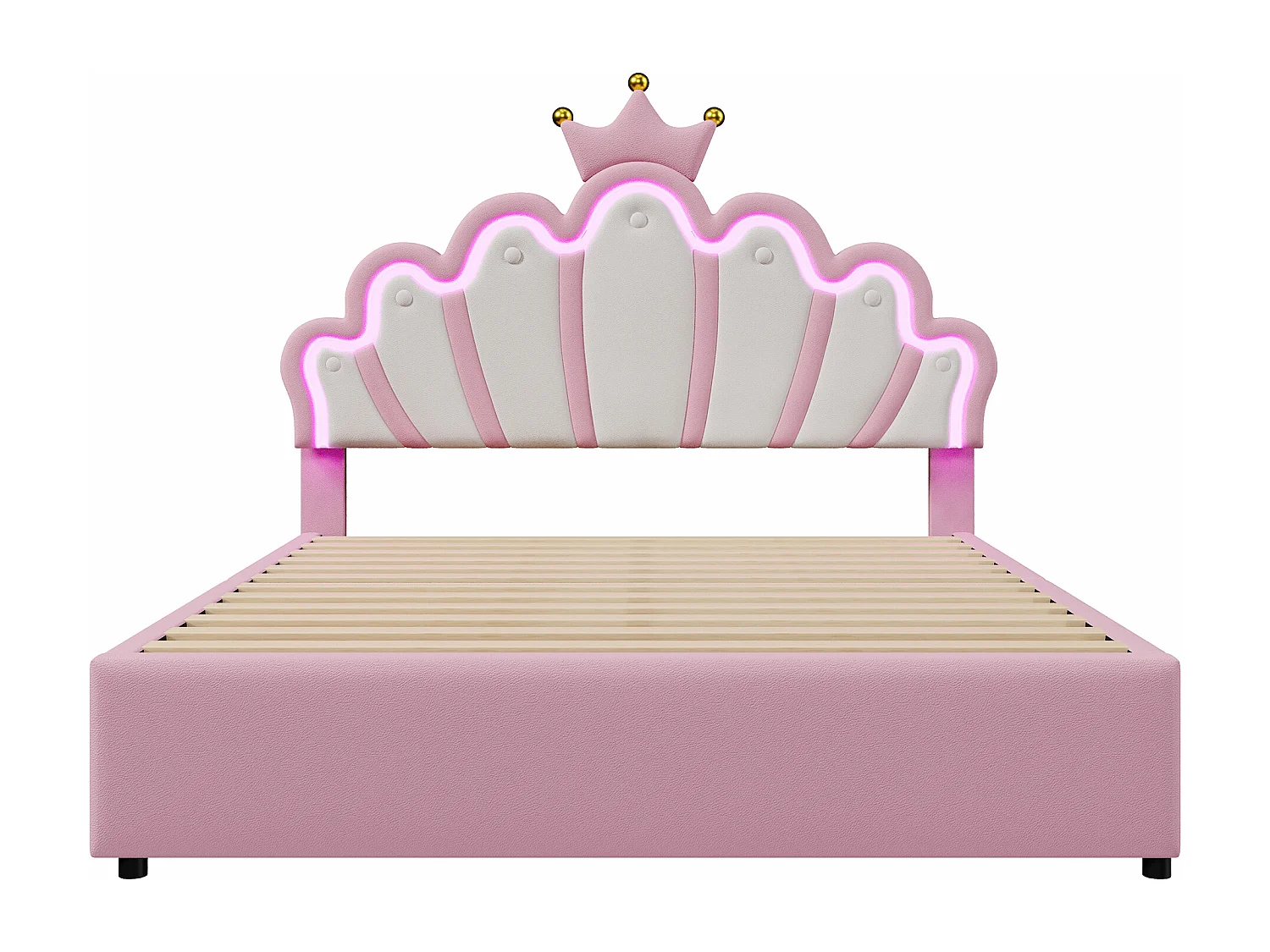 Lit double 140x200 cm - PU rose - éclairage LED -  Lit adulte avec 2 tiroirs et tête de lit réglable