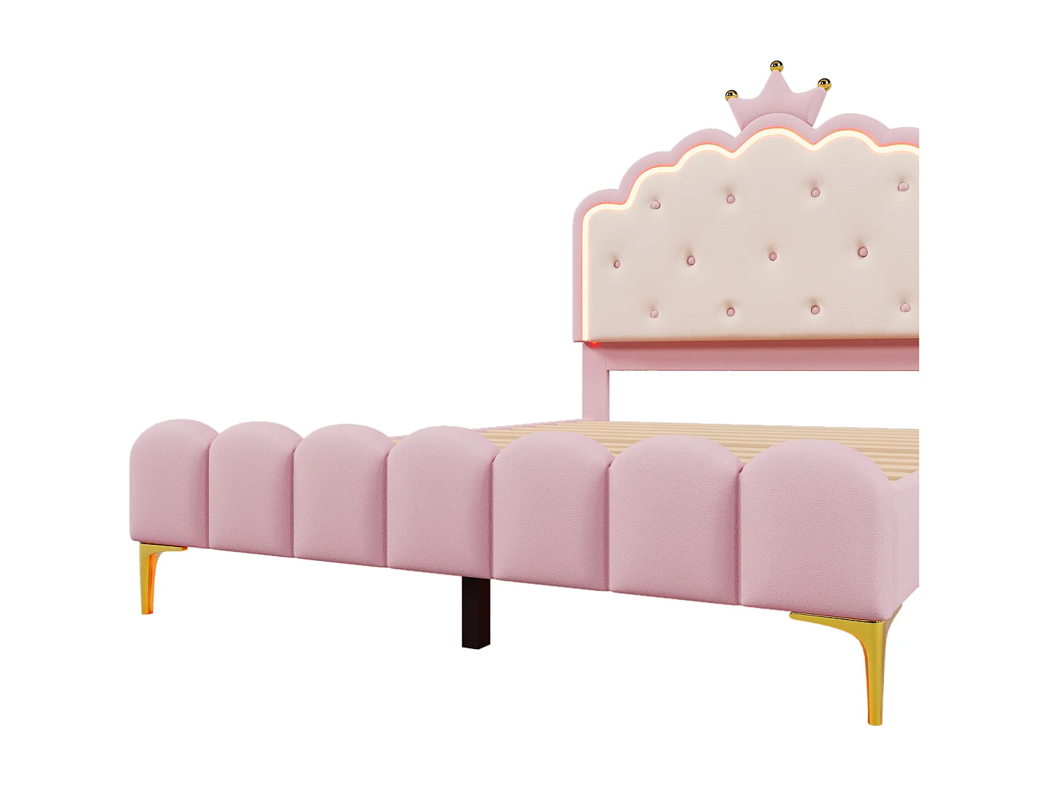 Lit double 140x200 cm - PU rose - Lit adulte avec éclairage LED - sans matelas