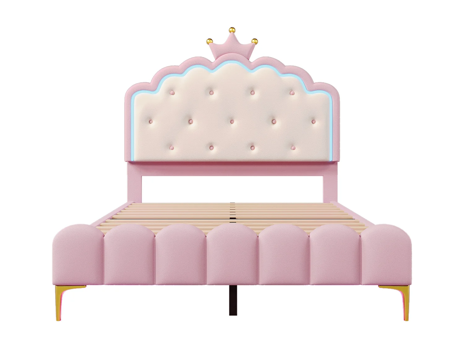 Lit double 140x200 cm - PU rose - Lit adulte avec éclairage LED - sans matelas