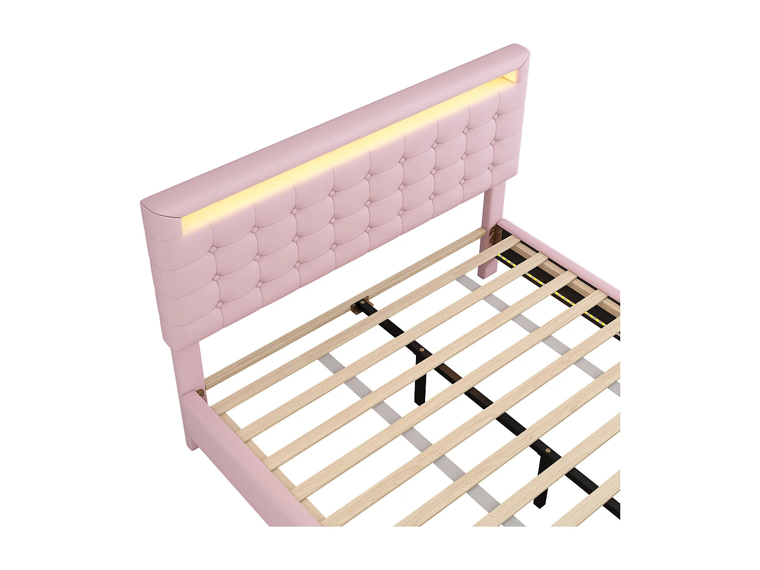 Lit adulte 140x200 cm - PU rose - Lit double avec éclairage LED - Tête de lit réglable