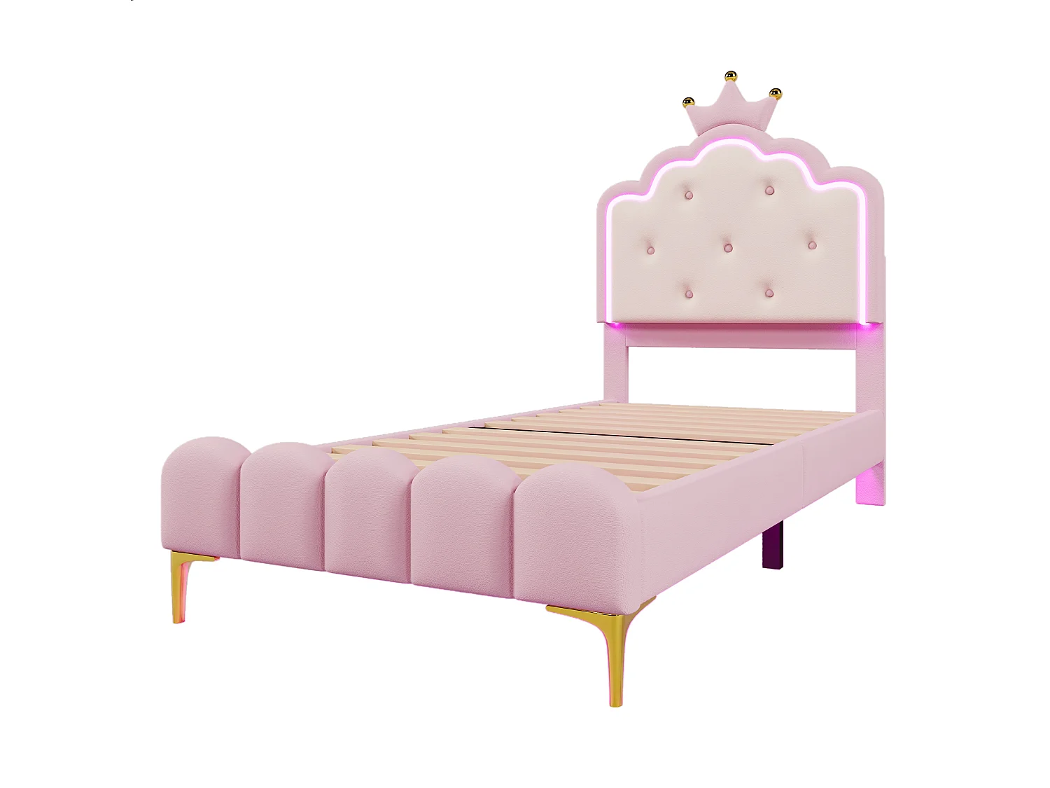 Lit enfant 90x200 cm  - PU rose - Lit simple  avec éclairage LED - sans matelas