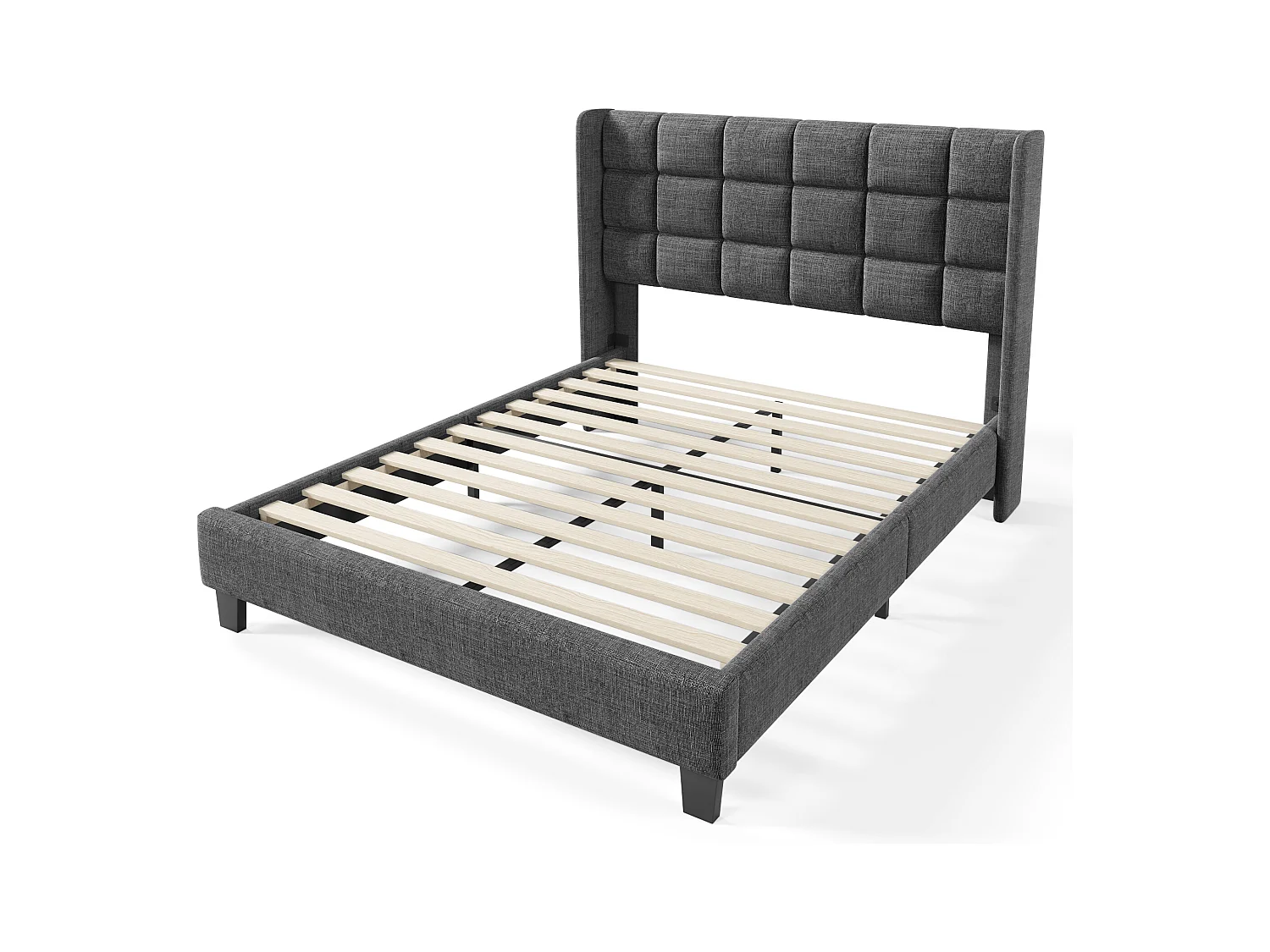 Lit adulte 140x200 cm - Lit double avec sommier à lattes en bois - lin gris - sans matelas