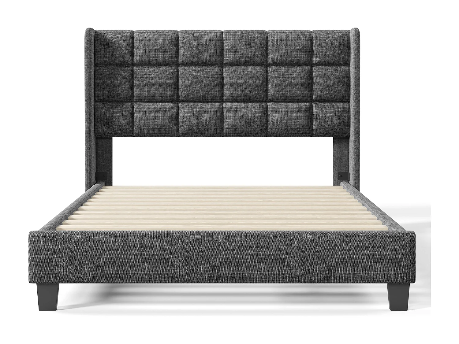 Lit adulte 140x200 cm - Lit double avec sommier à lattes en bois - lin gris - sans matelas