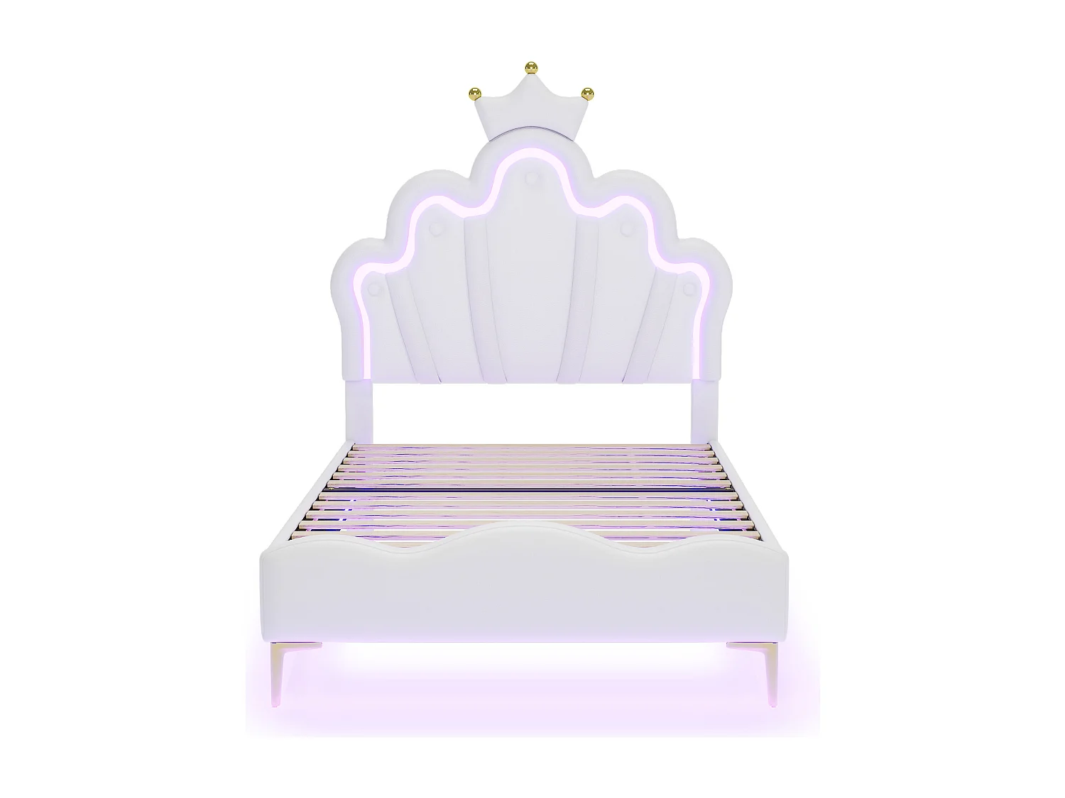 Lit enfant 90x200 cm  - cuir PU blanc - Lit simple avec bande lumineuse LED réglable - sans matelas