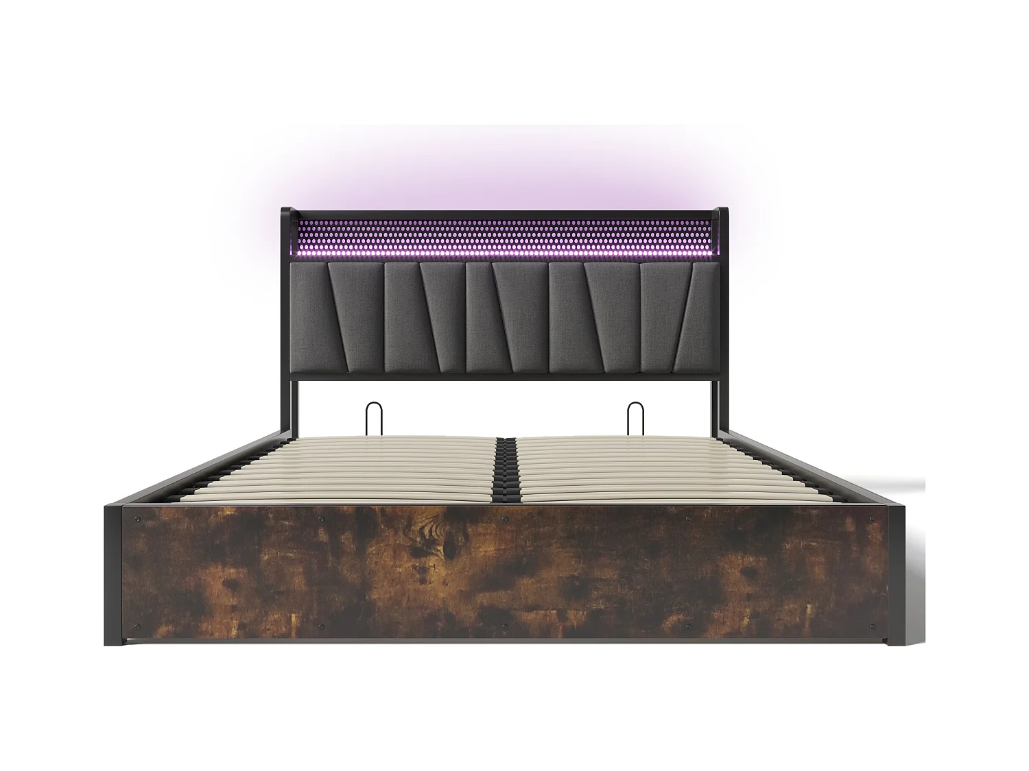 Lit coffre 160x200 cm - lit capitonné en métal avec recharge USB et éclairage LED - lin - gris - sans matelas