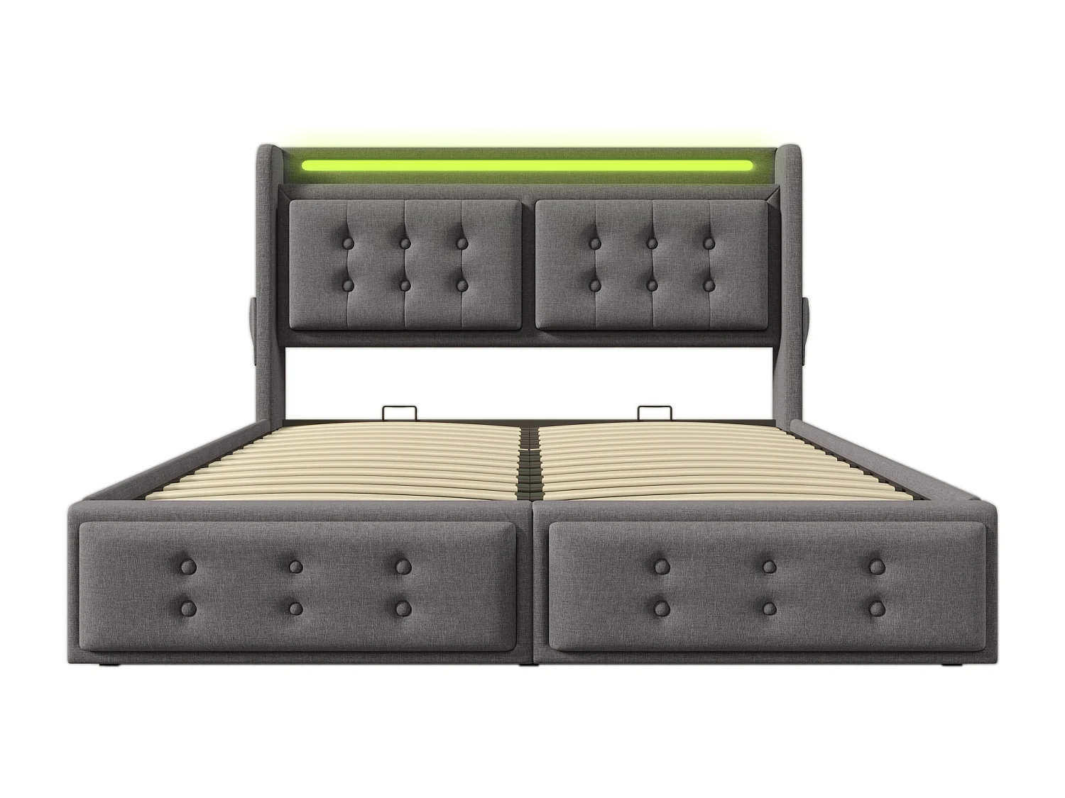 Lit coffre 180x200 cm - lit capitonné avec tête de lit LED et fonction de charge USB C - coton - gris - sans matelas