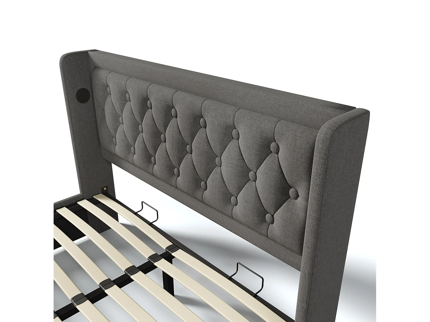 Lit coffre 160x200 cm - lit capitonné avec chargement USB Type-C et lumière LED - coton - gris - sans matelas
