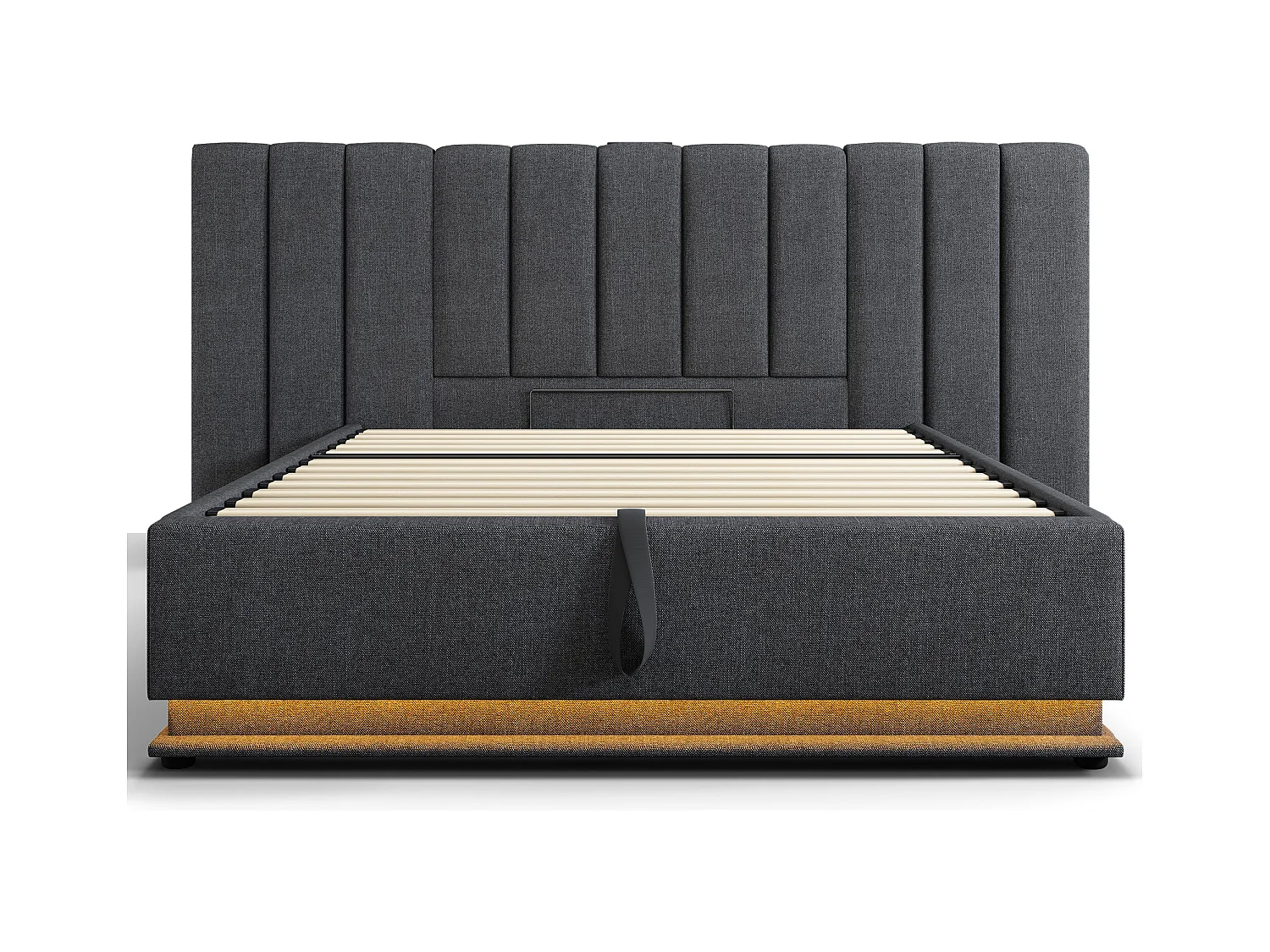 Lit coffre 180x200 cm - lit capitonné double avec LED et fonction de charge USB-C - lin - gris - sans matelas ni chevets