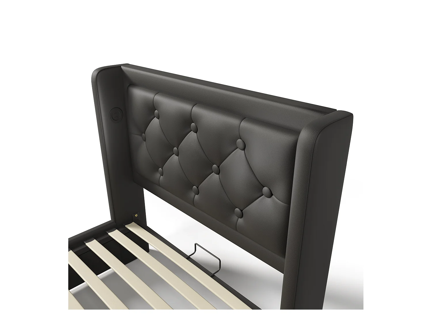 Lit coffre 90x200 cm - Lit simple capitonné avec fonction de chargement USB Type-C et fonction LED sur trois côtés - PU - noir - sans matelas