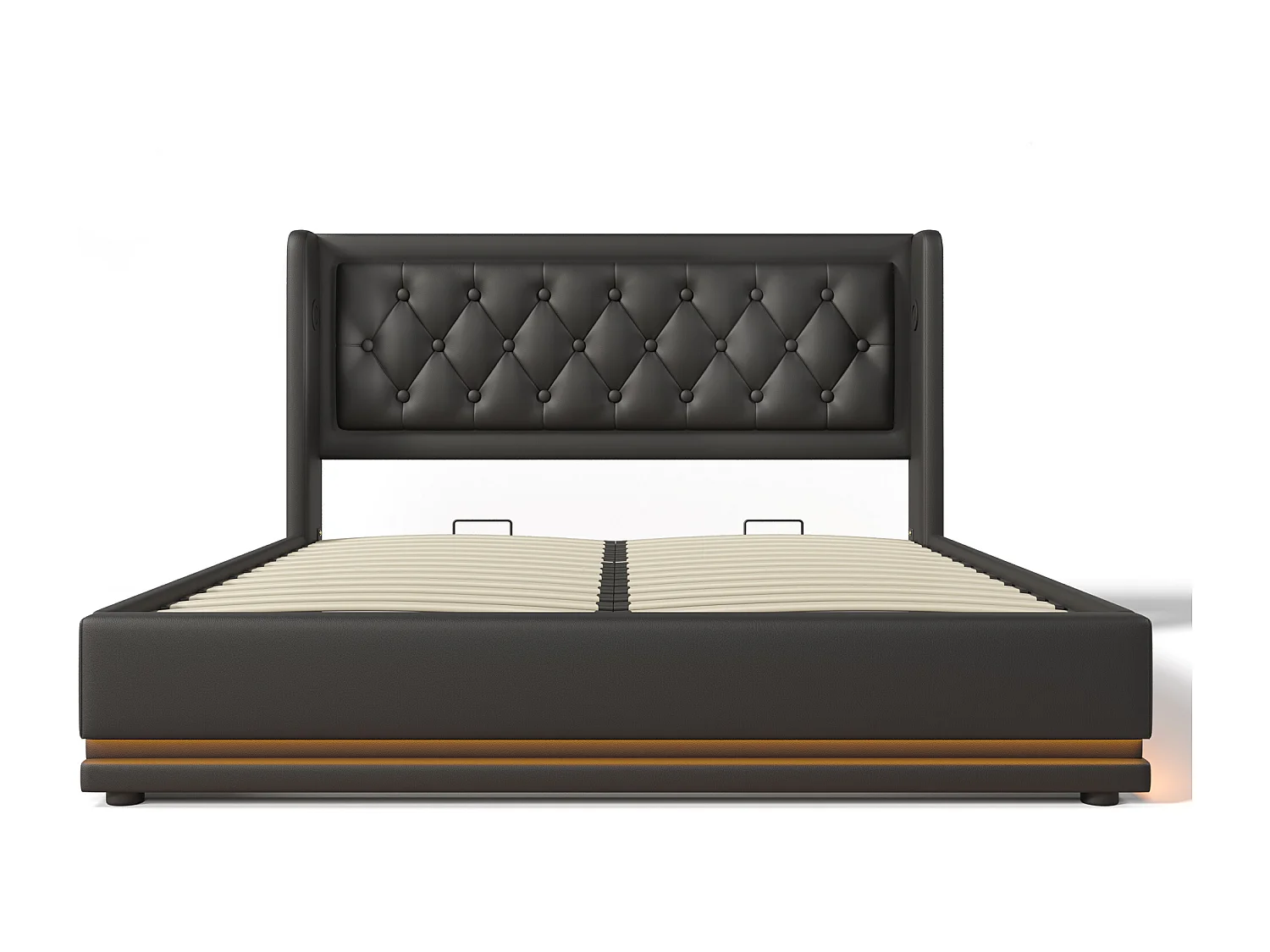 Lit coffre 180x200 cm - Lit double capitonné avec fonction de chargement USB Type-C et fonction LED sur trois côtés - PU - noir - sans matelas