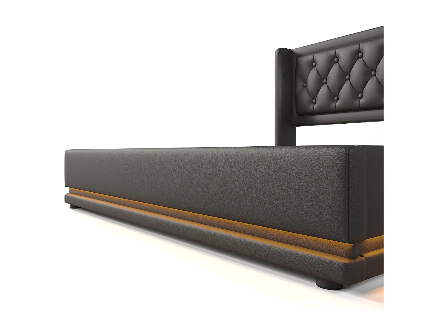 Lit coffre 180x200 cm - Lit double capitonné avec fonction de chargement USB Type-C et fonction LED sur trois côtés - PU - noir - sans matelas