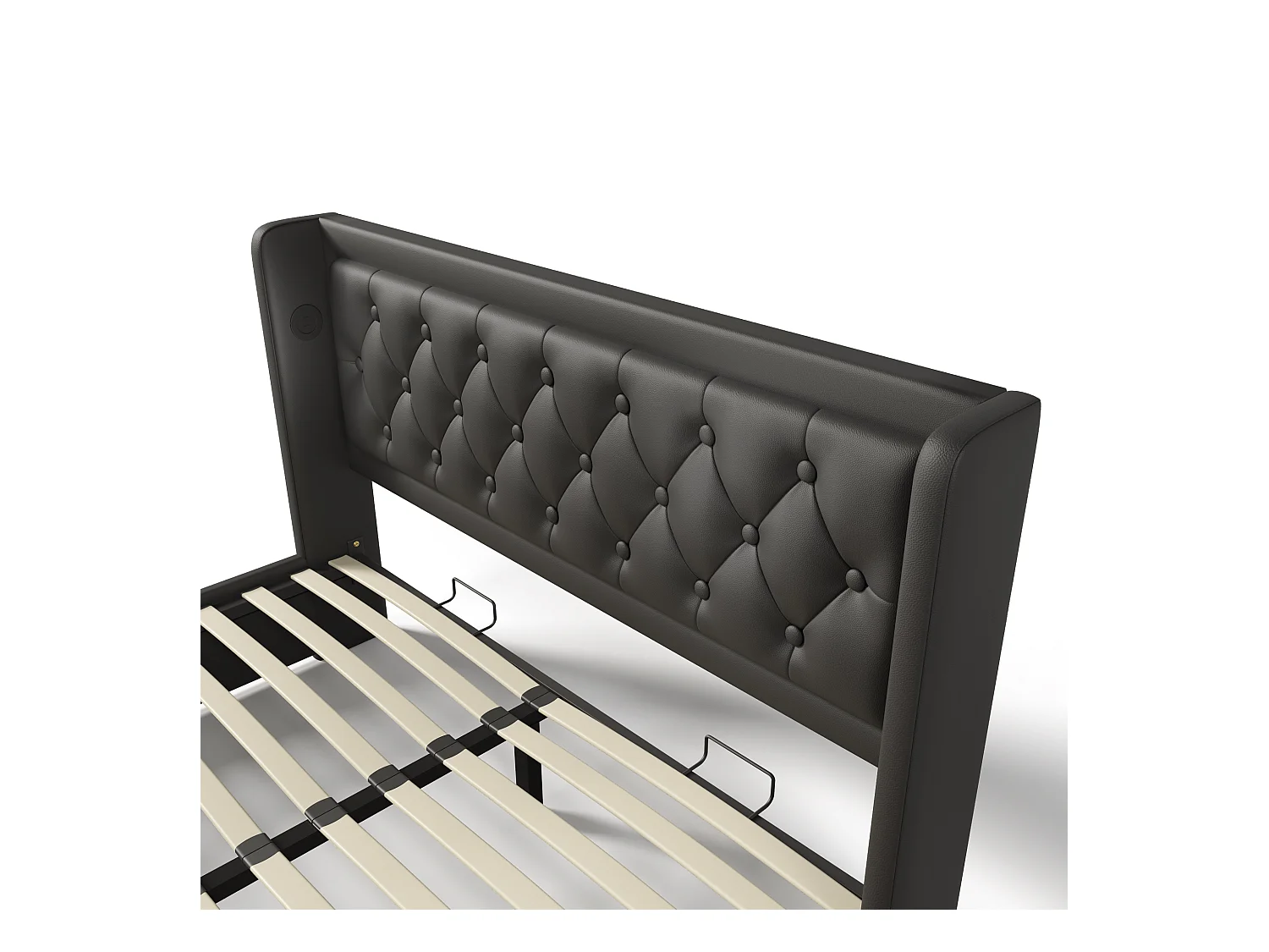 Lit coffre 160x200 cm - Lit double capitonné avec fonction de chargement USB Type-C et fonction LED sur trois côtés - PU - noir - sans matelas