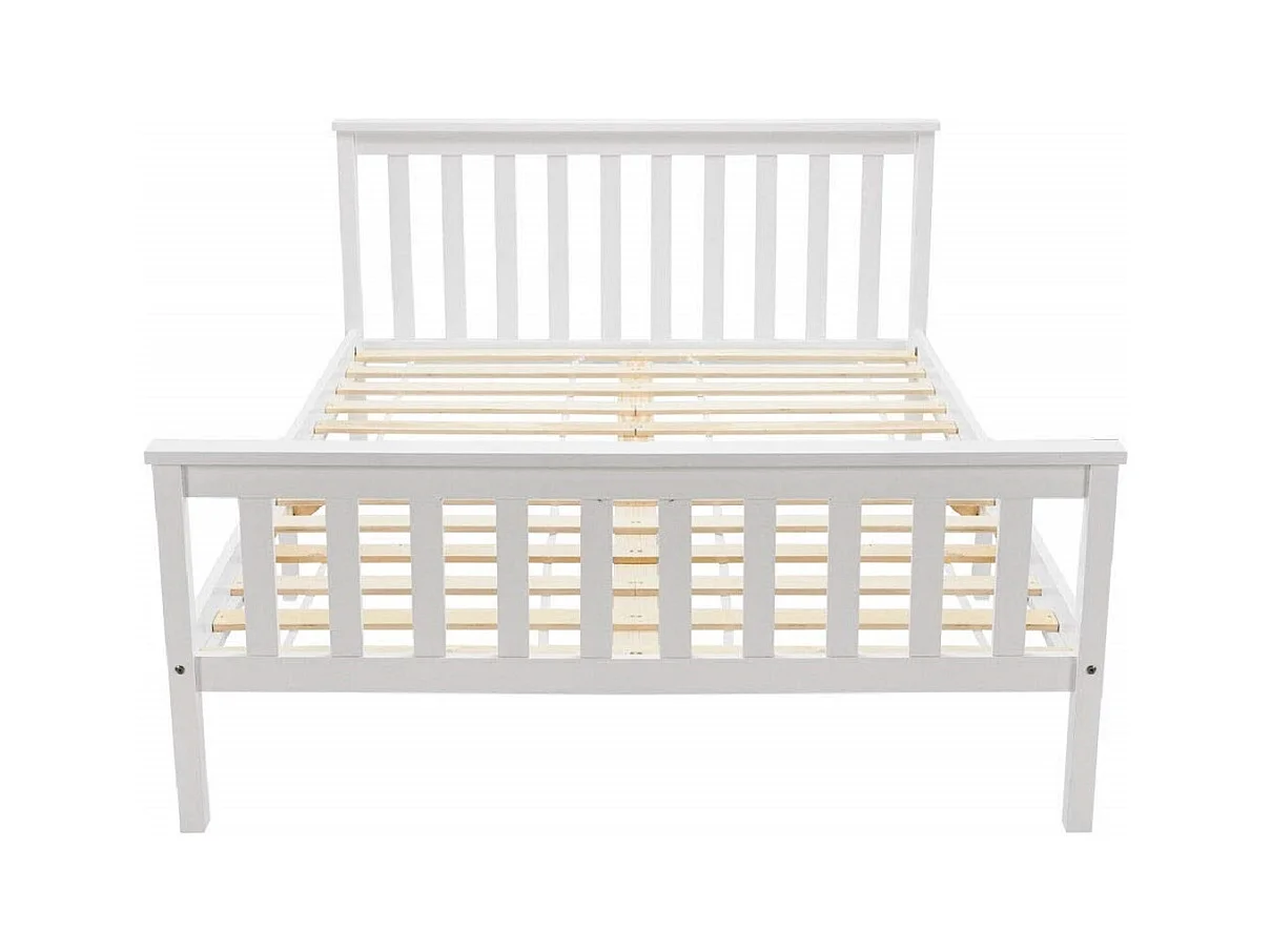 Lit double 140x200 cm Lit ado - structure en pin - avec sommier à lattes - blanc