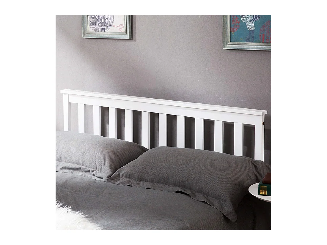 Lit double 140x200 cm Lit ado - structure en pin - avec sommier à lattes - blanc